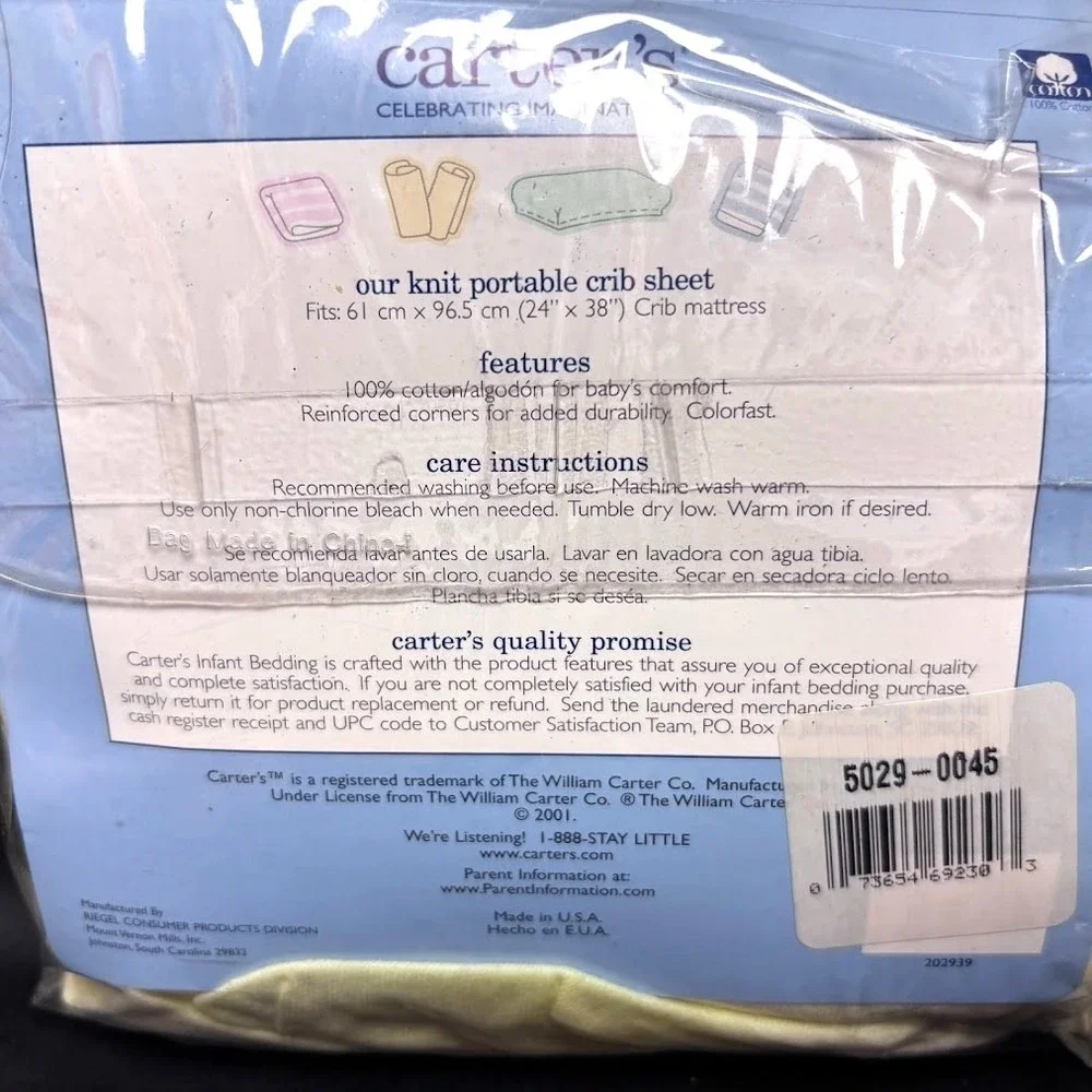 Carter's Solid Yellow Portable Crib Sheet Pack N Play Vintage 2001 USA‎ Unisex